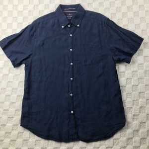 Porter & Ash Shirt Mens Extra Large Navy Blue 100% Linen Button Up